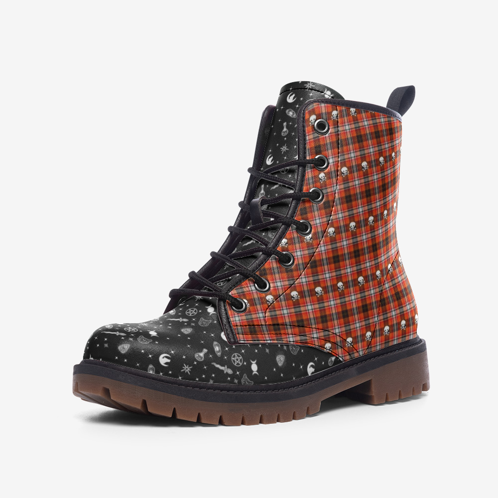 Emo Wolf & Kitty Wicca Plaid Casual Leather Lightweight Boots