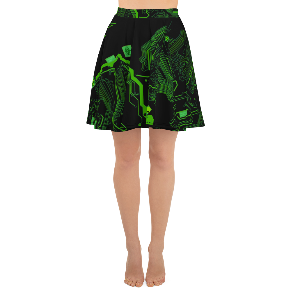 Cyberpunk Green Circuit Board Skater Skirt